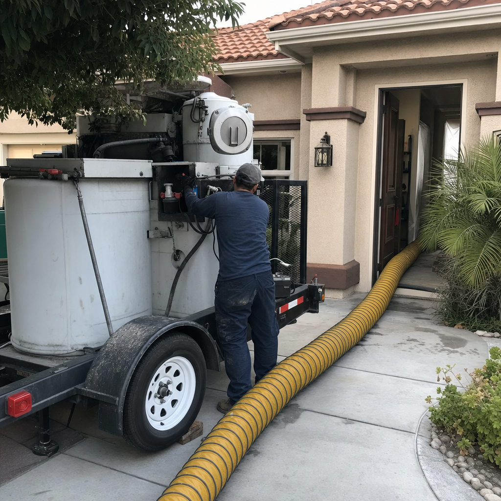 Technician using professional equipment for air duct cleaning services.